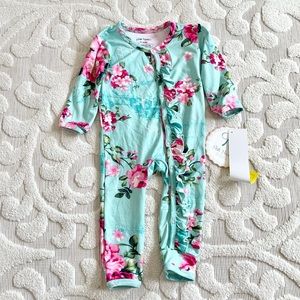 Posh Peanut aqua floral ruffle romper 6-9M NWT!